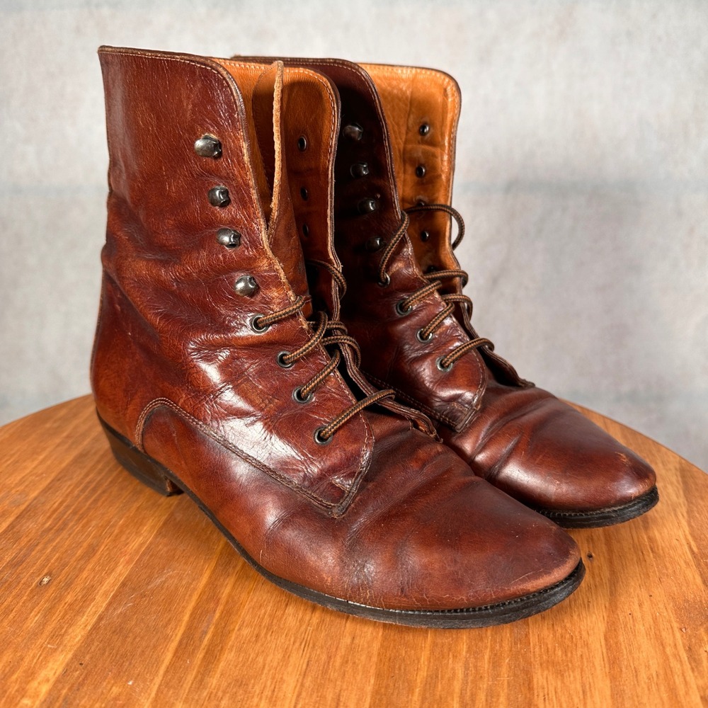 Joan & David vintage Lace Up Boots Women Size 8 Brown Good Leather Victorian - Picture 4 of 14